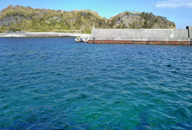 A harbour breakwater and clear water