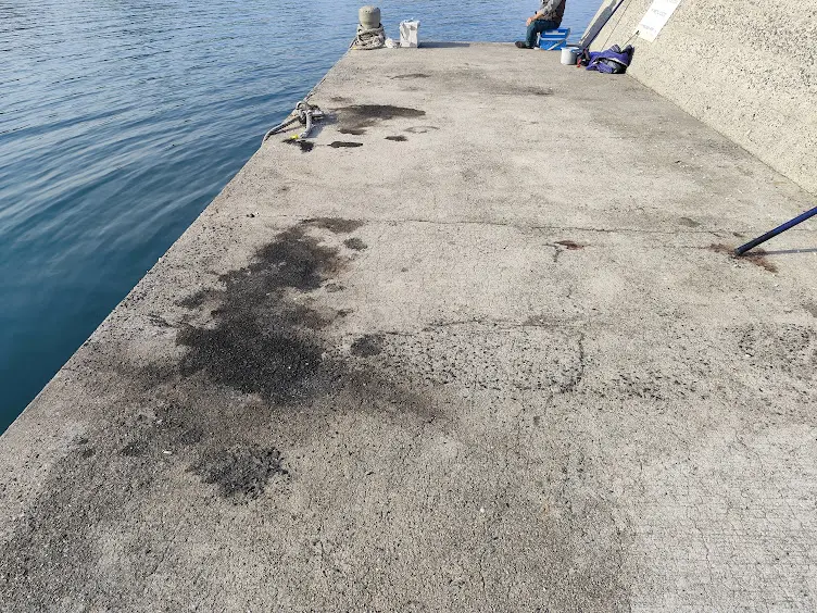Squid ink stains on a harbour wall