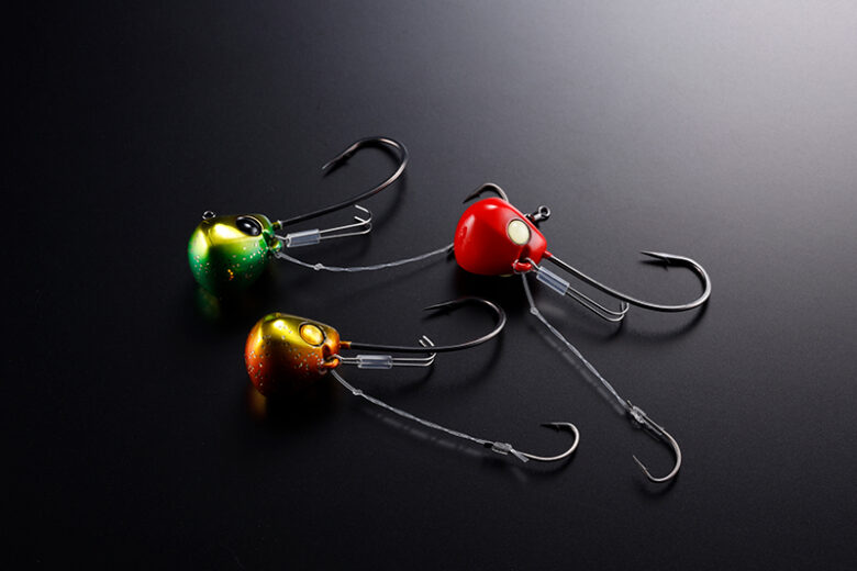 Three Jackall TG Binbin Tenya Taimu fixed tenya heads in gold, red and green